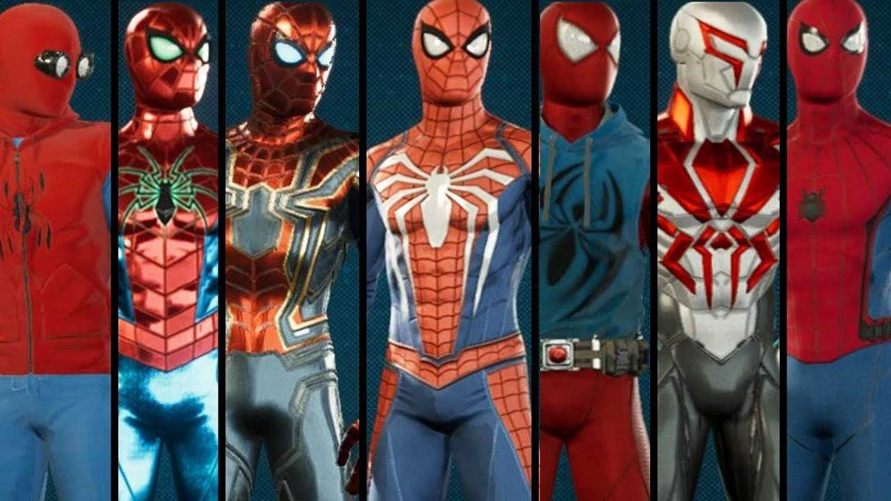 Все костюмы человека паука на одном
