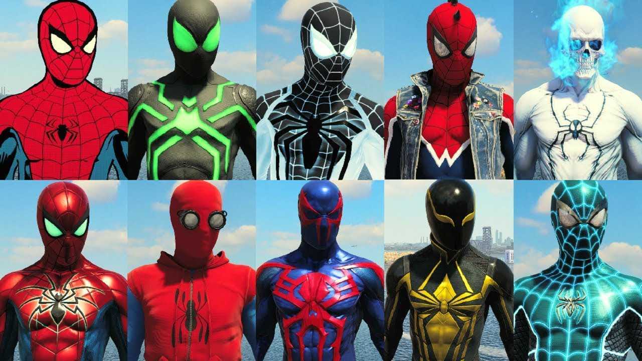 Все костюмы человека паука на одном
